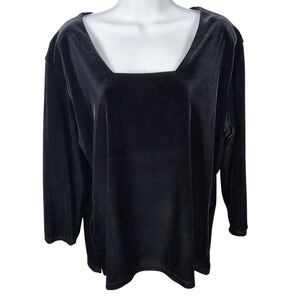 Kathy Ireland Vintage Black Velvet Square Neck Stretch Top Y2K 90's goth dark